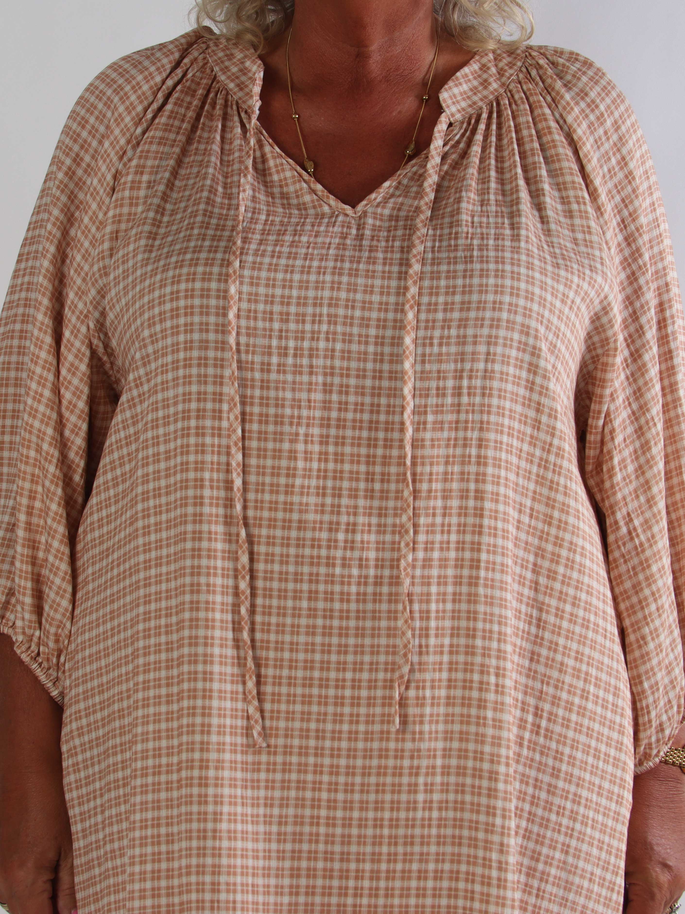 Amidala Check - Elegant ternet plus size tunikakjole i viskose
